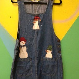 Vintage Hails Snowman Denim Maxi With Pockets